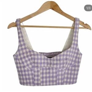 Zara Lavender Checkered Crop Top